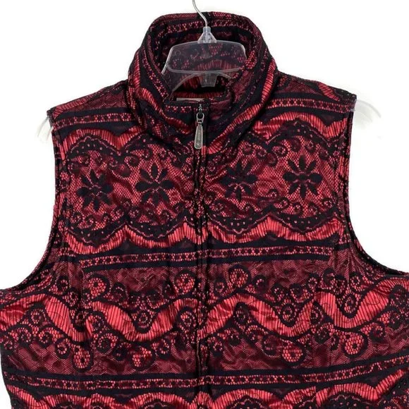 Women's Red Patterned Vest - Picture 3 of 8